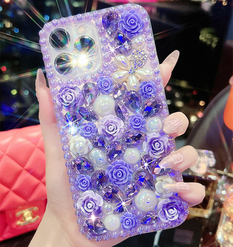 3D Bling Rhinestone Phone Case, Handmade Crystal Diamonds Floral Butterfly Decor Girly Soft Back Protective Cover for Women - Image 6