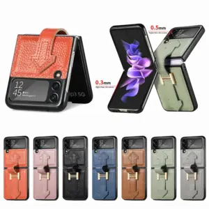 Galaxy Z Flip3 Genuine Leather Litchi Texture Wrist Strap Wallet Case product image