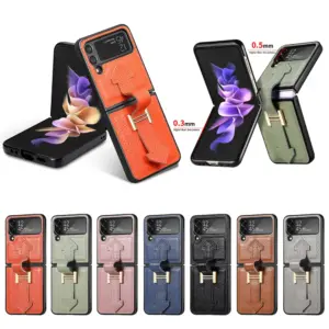 Galaxy Z Flip4 Genuine Leather Litchi Texture Wrist Strap Wallet Case product image
