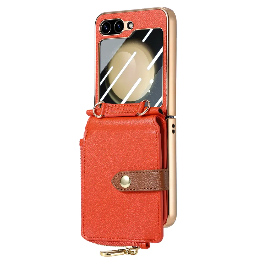 Galaxy Z Flip5 Litchi Texture Zip Wallet Card Wallet Screen Protector Wallet Case product image