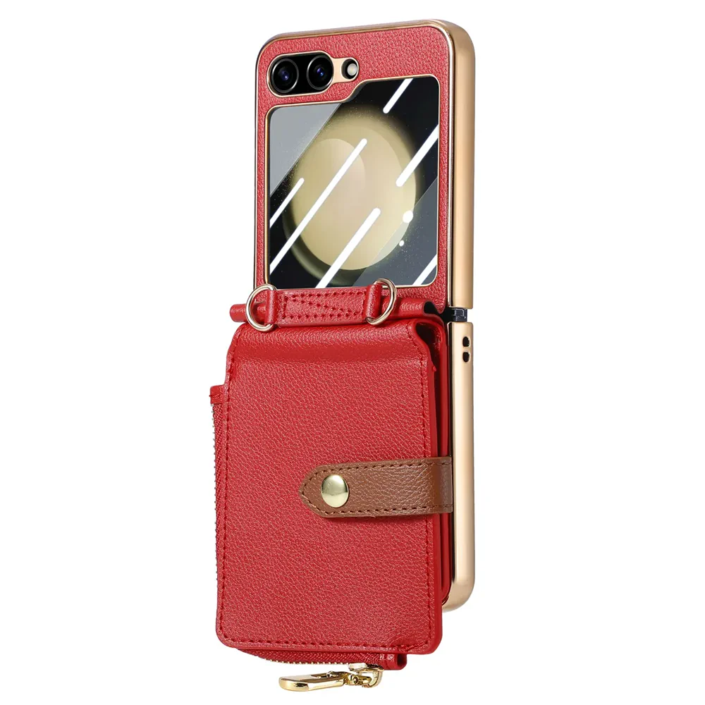 Galaxy Z Flip5 Litchi Texture Zip Wallet Card Wallet Screen Protector Wallet Case product image