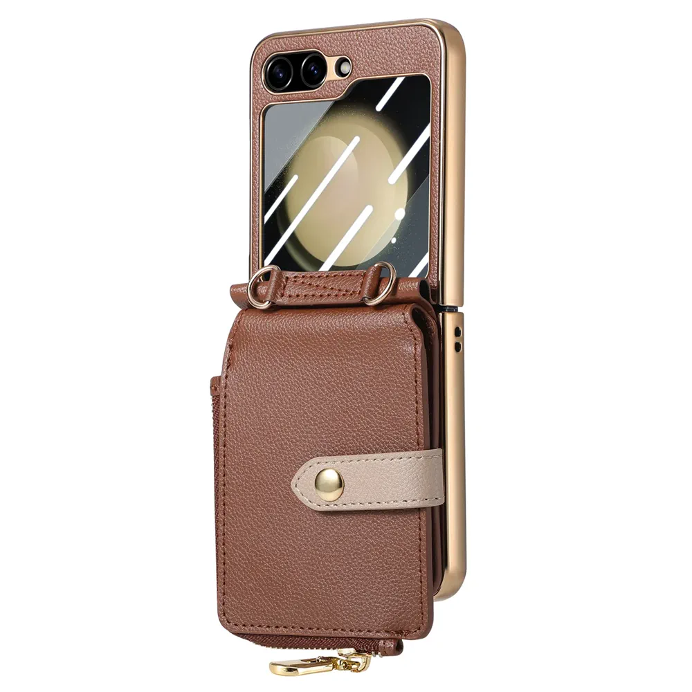 Galaxy Z Flip5 Litchi Texture Zip Wallet Card Wallet Screen Protector Wallet Case product image