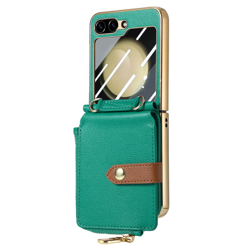 Galaxy Z Flip5 Litchi Texture Zip Wallet Card Wallet Screen Protector Wallet Case product image