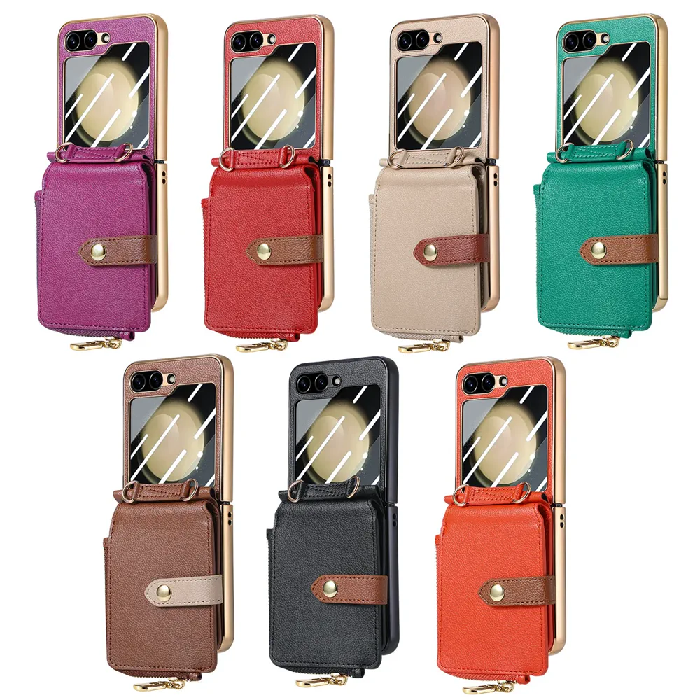 Galaxy Z Flip5 Litchi Texture Zip Wallet Card Wallet Screen Protector Wallet Case product image