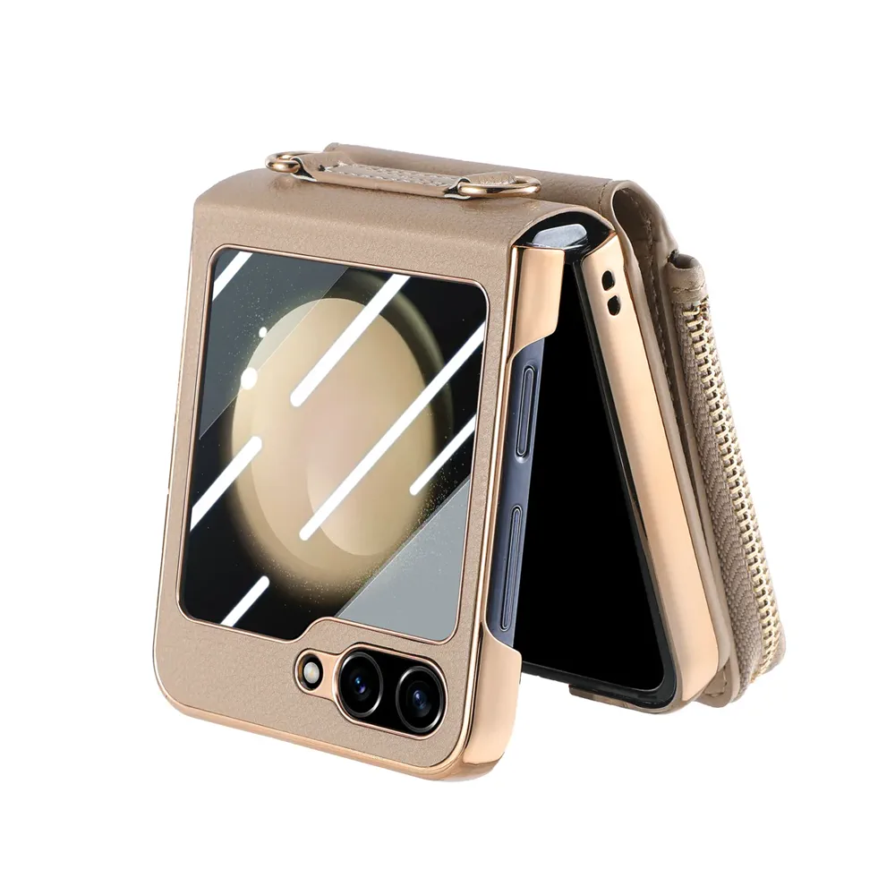 Galaxy Z Flip5 Litchi Texture Zip Wallet Card Wallet Screen Protector Wallet Case product image