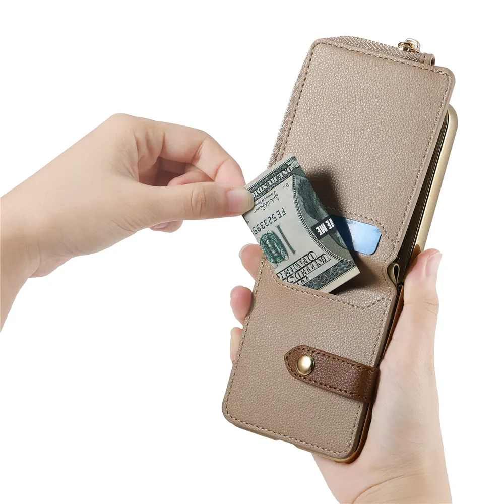 Galaxy Z Flip5 Litchi Texture Zip Wallet Card Wallet Screen Protector Wallet Case product image