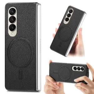 Galaxy Z Fold4 Litchi Texture Magnetic Screen Protector Wallet Case product image