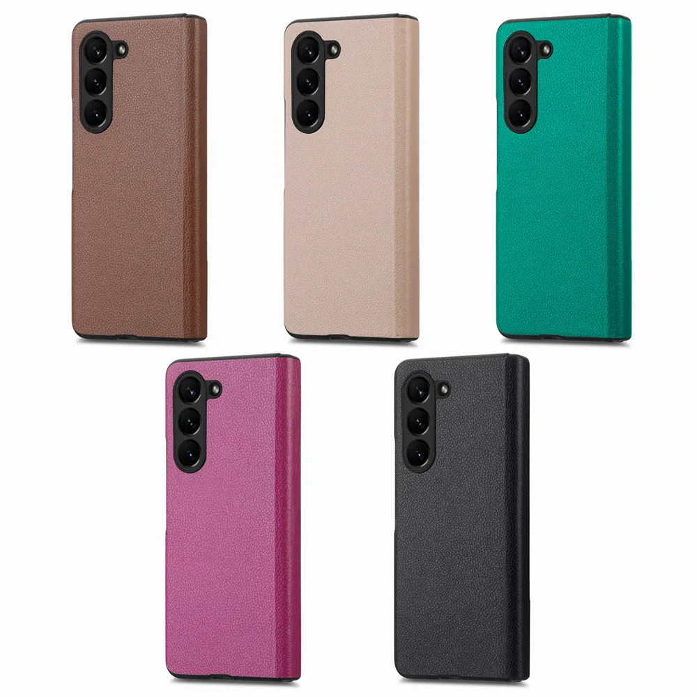 Galaxy Z Fold5 Litchi Texture Magnetic Screen Protector Hinge Protection Wallet Case product image