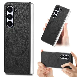 Galaxy Z Fold6 Litchi Texture Magnetic Screen Protector Wallet Case product image