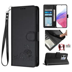 Honor 600 Lite Cat RFID Blocking Lanyard Wallet Case product image
