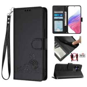 Sony Xperia 1 VIII Cat RFID Blocking Lanyard Wallet Case product image