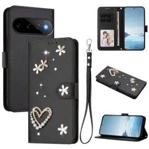 Google Pixel 11 Rhinestone Double Heart Wallet Case product image