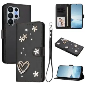 Samsung Galaxy S26 Ultra Rhinestone Double Heart Wallet Case product image