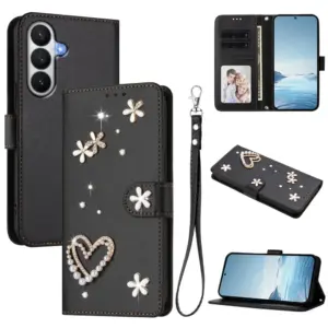Samsung Galaxy S26 Rhinestone Double Heart Wallet Case product image