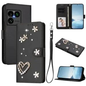 Sony Xperia 1 VIII Rhinestone Double Heart Wallet Case product image