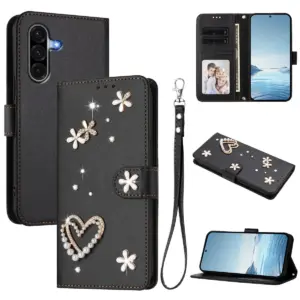 Samsung Galaxy A18 Rhinestone Double Heart Wallet Case