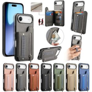 iPhone 17 Air Denim Texture Wrist Strap Card Wallet Side-Open Wallet Case product image