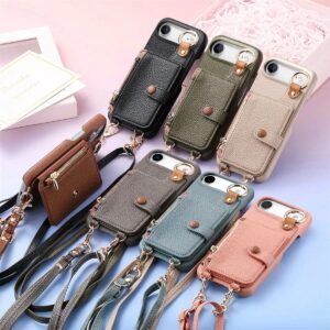 iPhone 17 Air Litchi Texture Crossbody Lanyard Wallet Mirror Wallet Case product image
