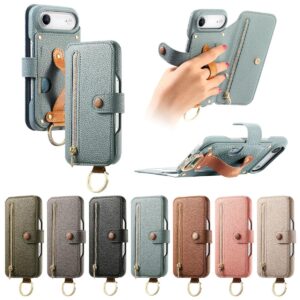 iPhone 17 Air Litchi Texture Wrist Strap Card Slot Wallet Case product image