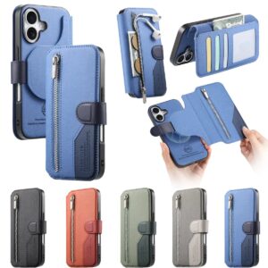 iPhone 17 Diagonal Fabric Texture Magnetic Zip Clasp Wallet Case product image