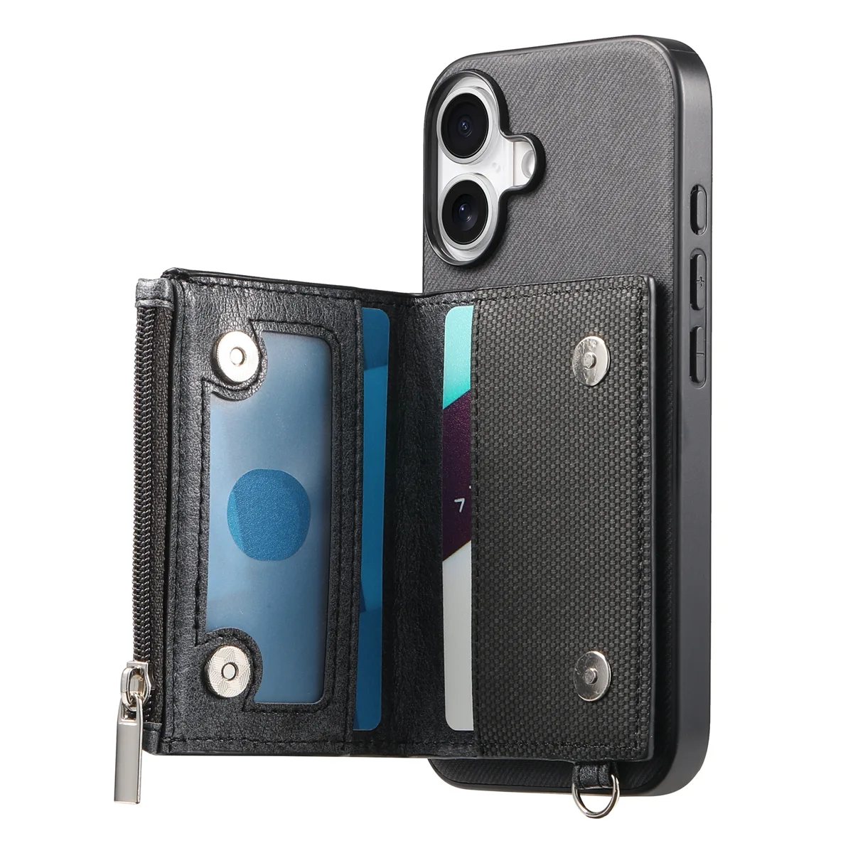 iPhone 17 Diagonal Fabric Texture Zip Card Wallet Magnetic Clasp Wallet Case product image