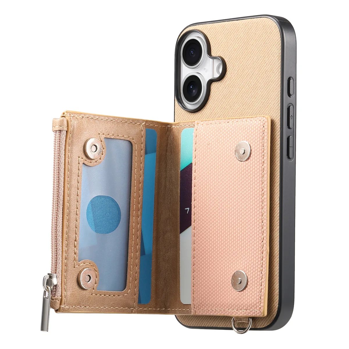 iPhone 17 Diagonal Fabric Texture Zip Card Wallet Magnetic Clasp Wallet Case product image