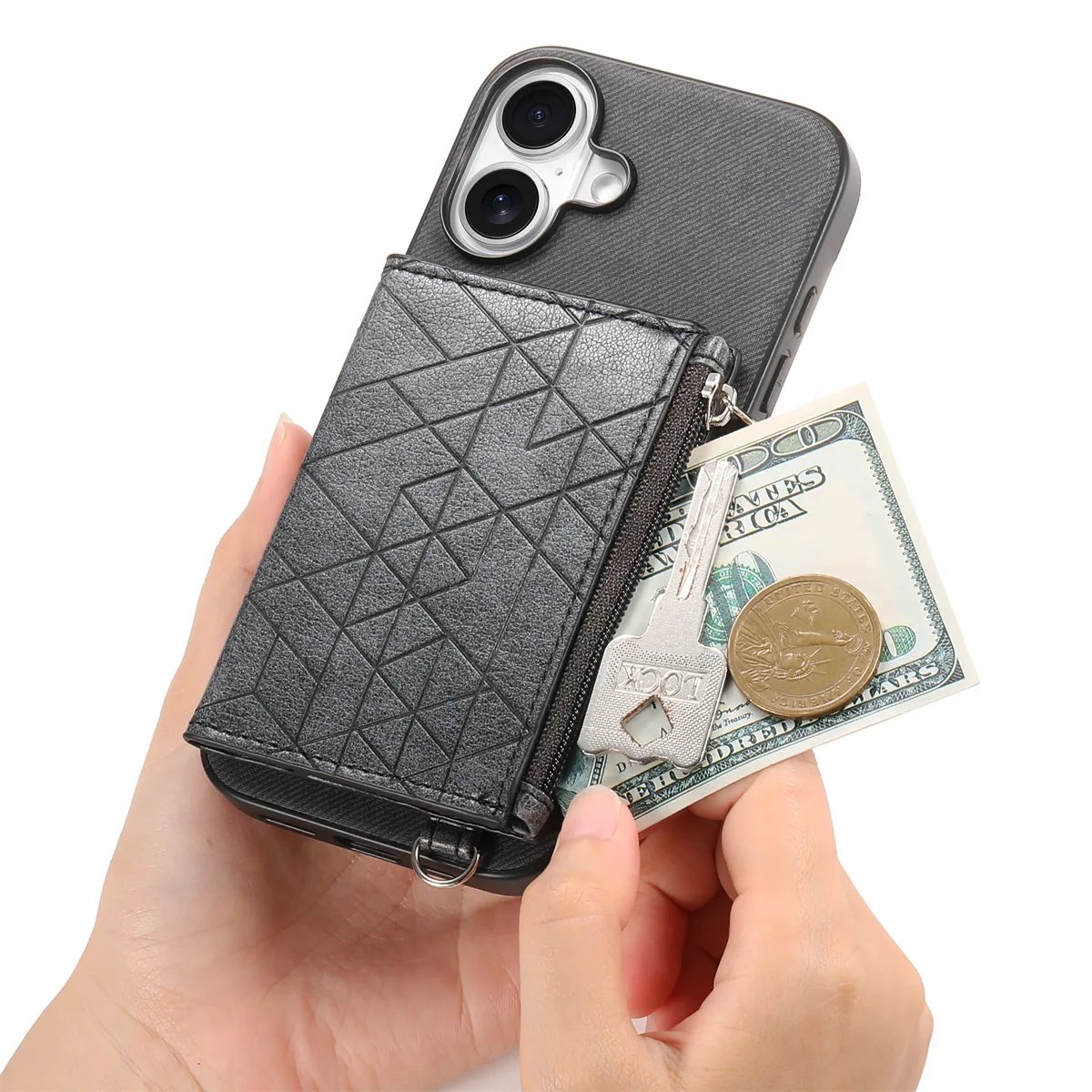 iPhone 17 Diagonal Fabric Texture Zip Card Wallet Magnetic Clasp Wallet Case product image