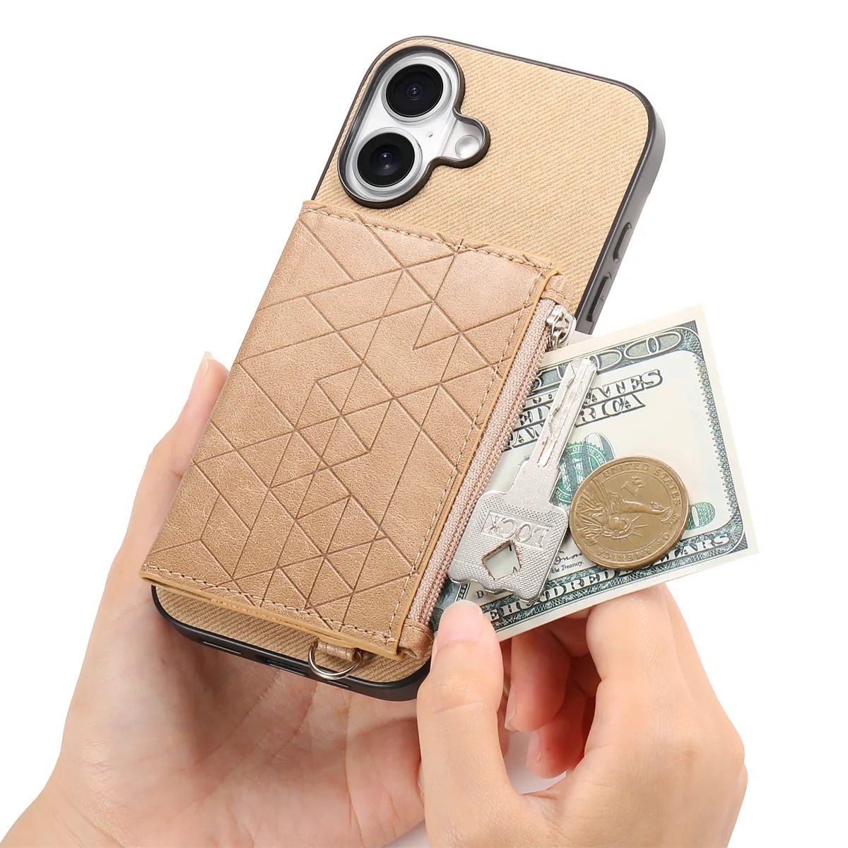 iPhone 17 Diagonal Fabric Texture Zip Card Wallet Magnetic Clasp Wallet Case product image