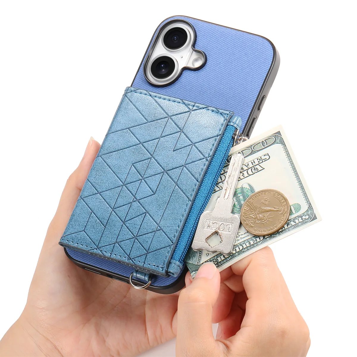 iPhone 17 Diagonal Fabric Texture Zip Card Wallet Magnetic Clasp Wallet Case product image