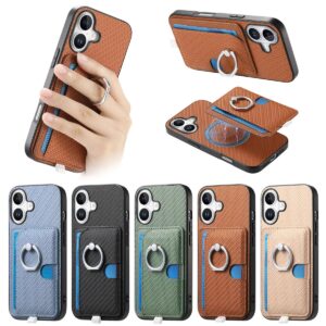 iPhone 17 Fiber Texture Magnetic Card Wallet Card Slot Ring Wallet Case product image