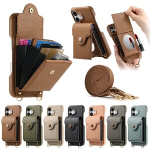 iPhone 17 Litchi Texture Card Wallet Flip Mirror Wallet Case product image