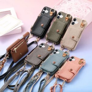 iPhone 17 Litchi Texture Crossbody Lanyard Wallet Mirror Wallet Case product image