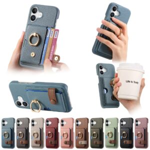 iPhone 17 Litchi Texture Edge-Painted Card Wallet Ring Wallet Case product image