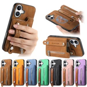 iPhone 17 Magnetic Zip Wrist Strap Card Wallet Side-Open Wallet Case product image
