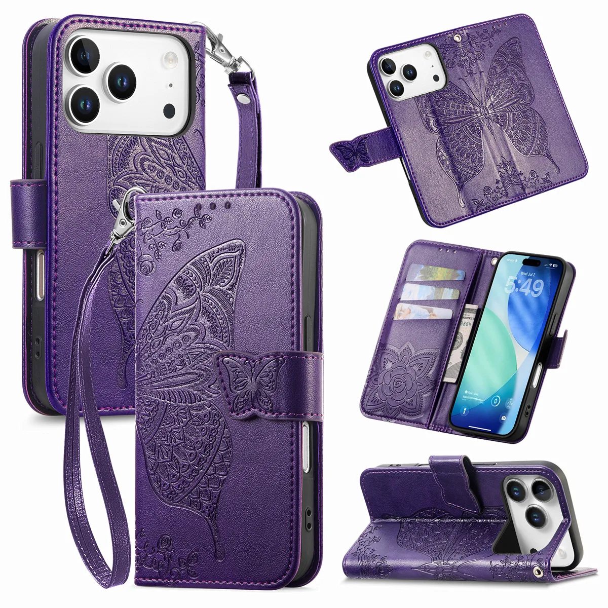 Color B + Hand Strap iPhone 17 Pro Clasp Floral Butterfly Case product image