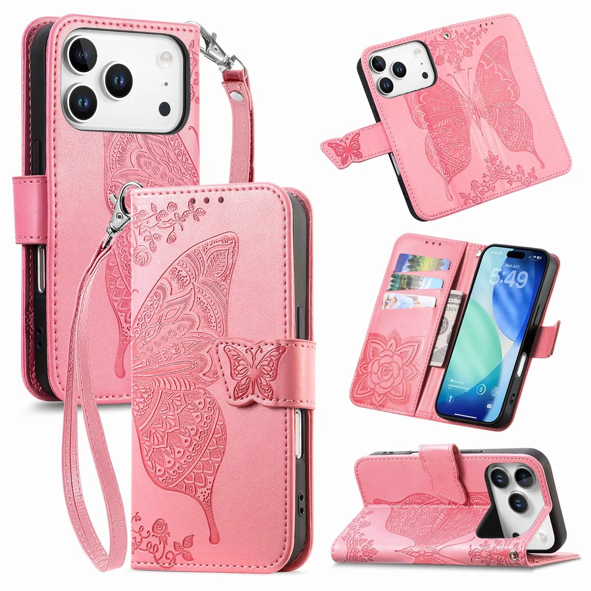 Color C + Hand Strap iPhone 17 Pro Clasp Floral Butterfly Case product image