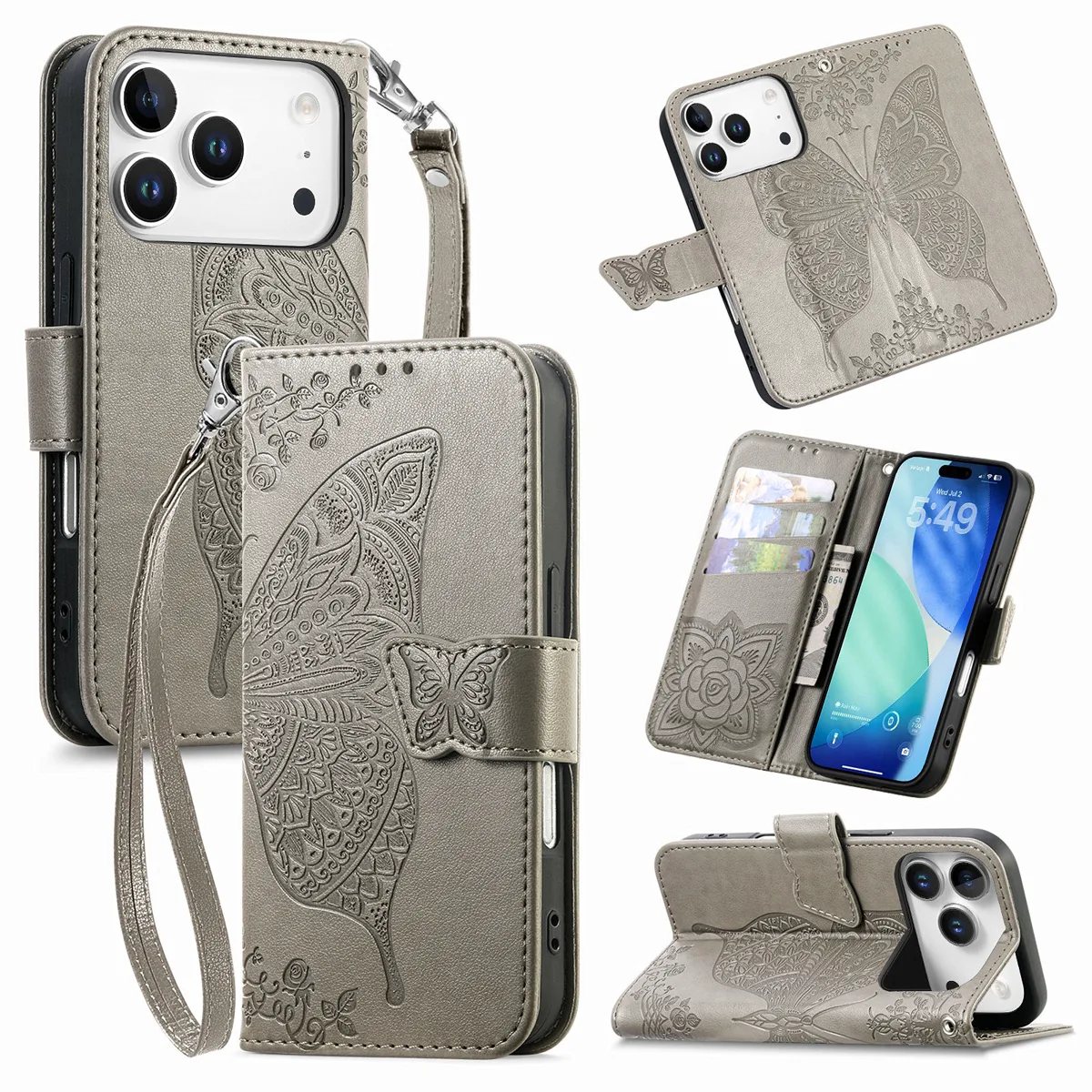 Color D + Hand Strap iPhone 17 Pro Clasp Floral Butterfly Case product image