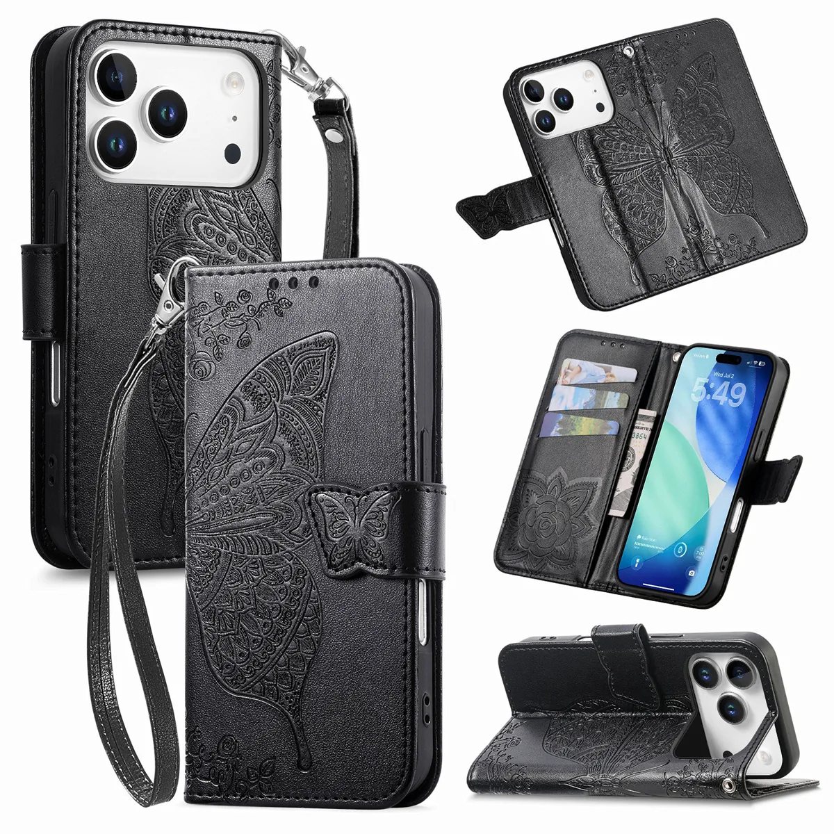 Color E + Hand Strap iPhone 17 Pro Clasp Floral Butterfly Case product image