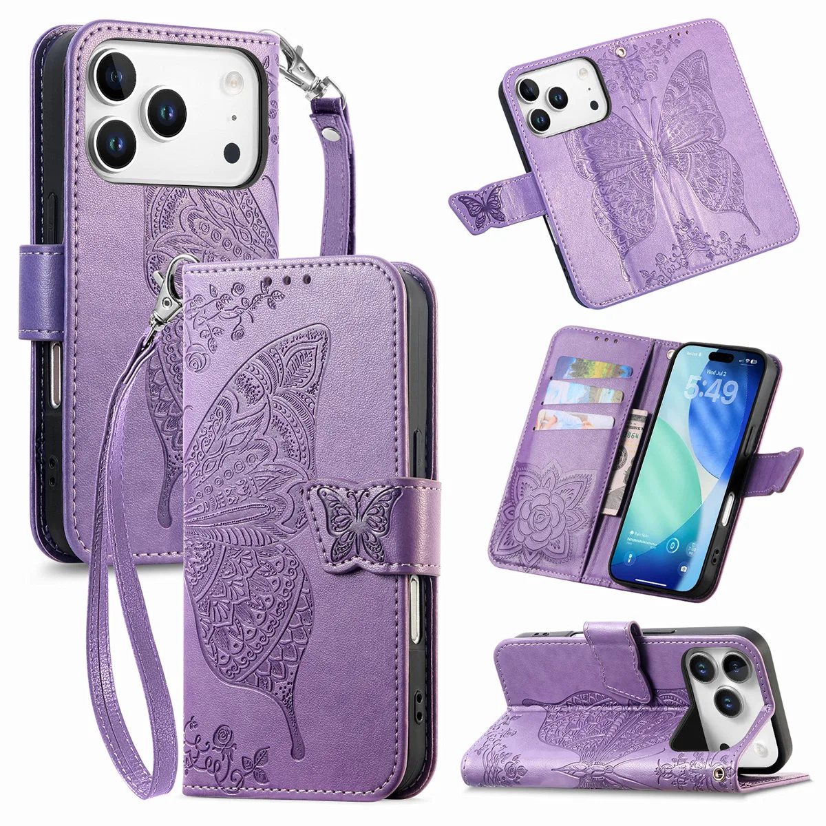 Color F + Hand Strap iPhone 17 Pro Clasp Floral Butterfly Case product image