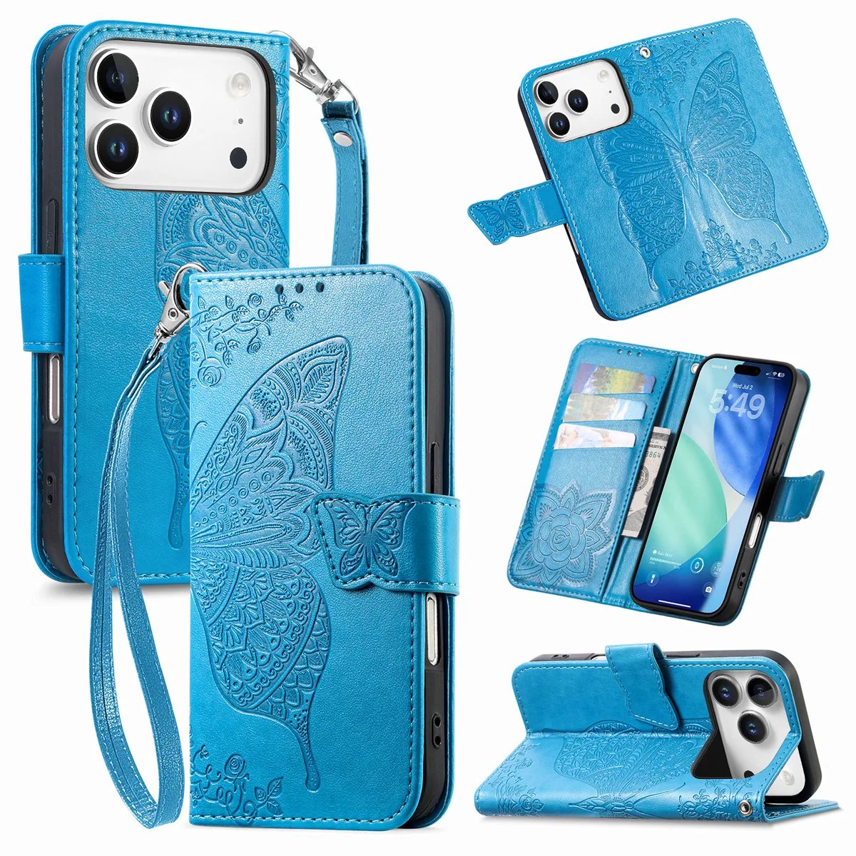 Color G + Hand Strap iPhone 17 Pro Clasp Floral Butterfly Case product image