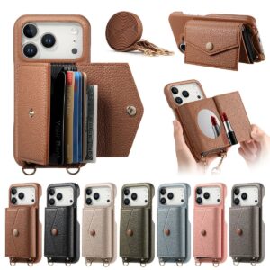 iPhone 17 Pro Max Edge-Painted Lanyard Card Wallet Side-Open Mirror Wallet Case product image