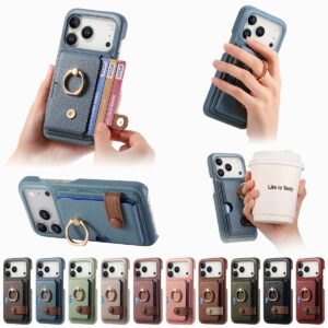 iPhone 17 Pro Max Litchi Texture Edge-Painted Card Wallet Ring Wallet Case product image