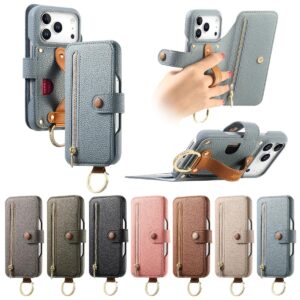 iPhone 17 Pro Max Litchi Texture Wrist Strap Card Slot Wallet Case product image